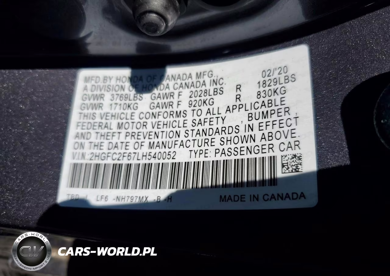 2020 Honda Civic Lx VIN:2HGFC2F67LH540052 - 12