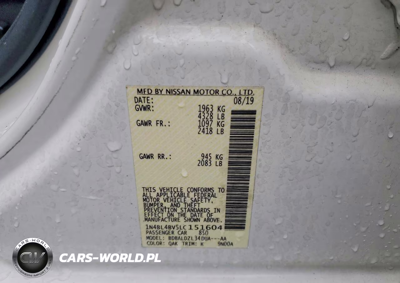 2020 Nissan Altima S VIN:1N4BL4BV5LC151604 - 13