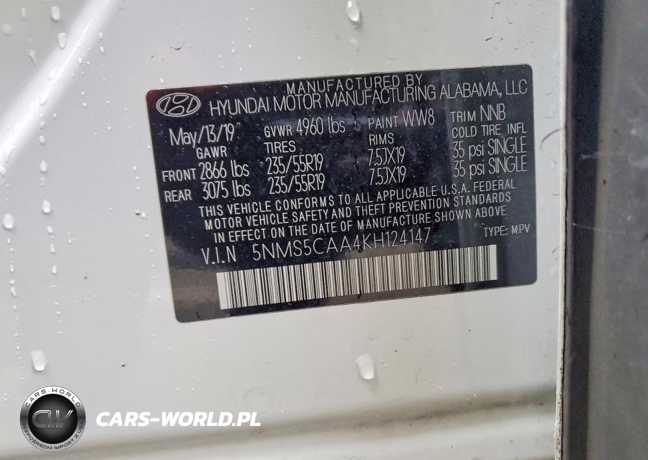 2019 Hyundai Santa Fe Limited 2.0T VIN:5NMS5CAA4KH124147 - 13