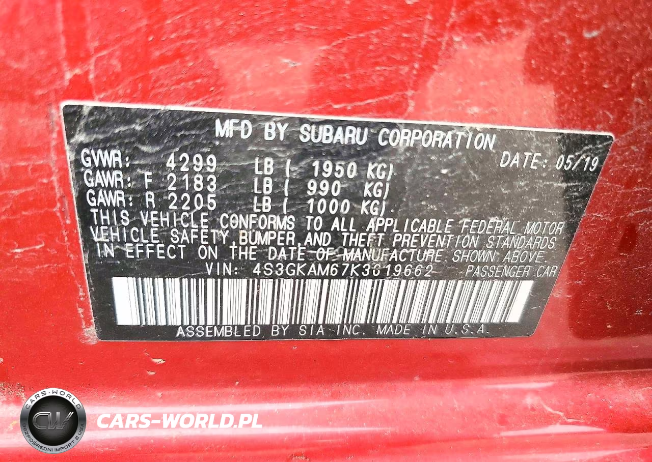 2019 Subaru Impreza Sport VIN:4S3GKAM67K3619662 - 12