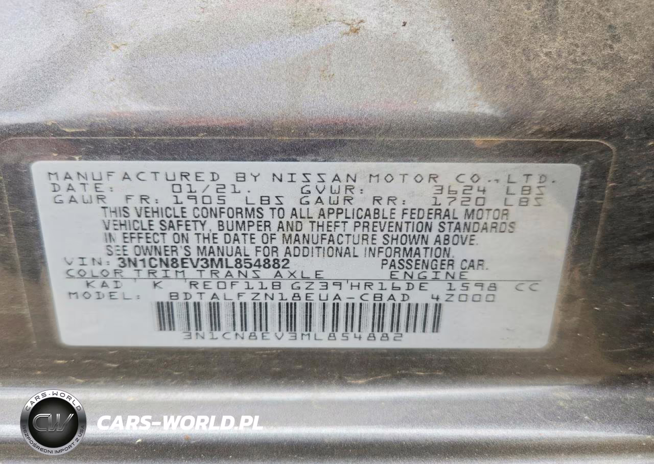 2021 Nissan Versa Sv VIN:3N1CN8EV3ML854882 - 12