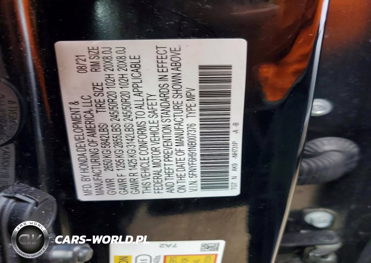 2022 Honda Pilot Touring VIN:5FNYF6H91NB007376 - 12