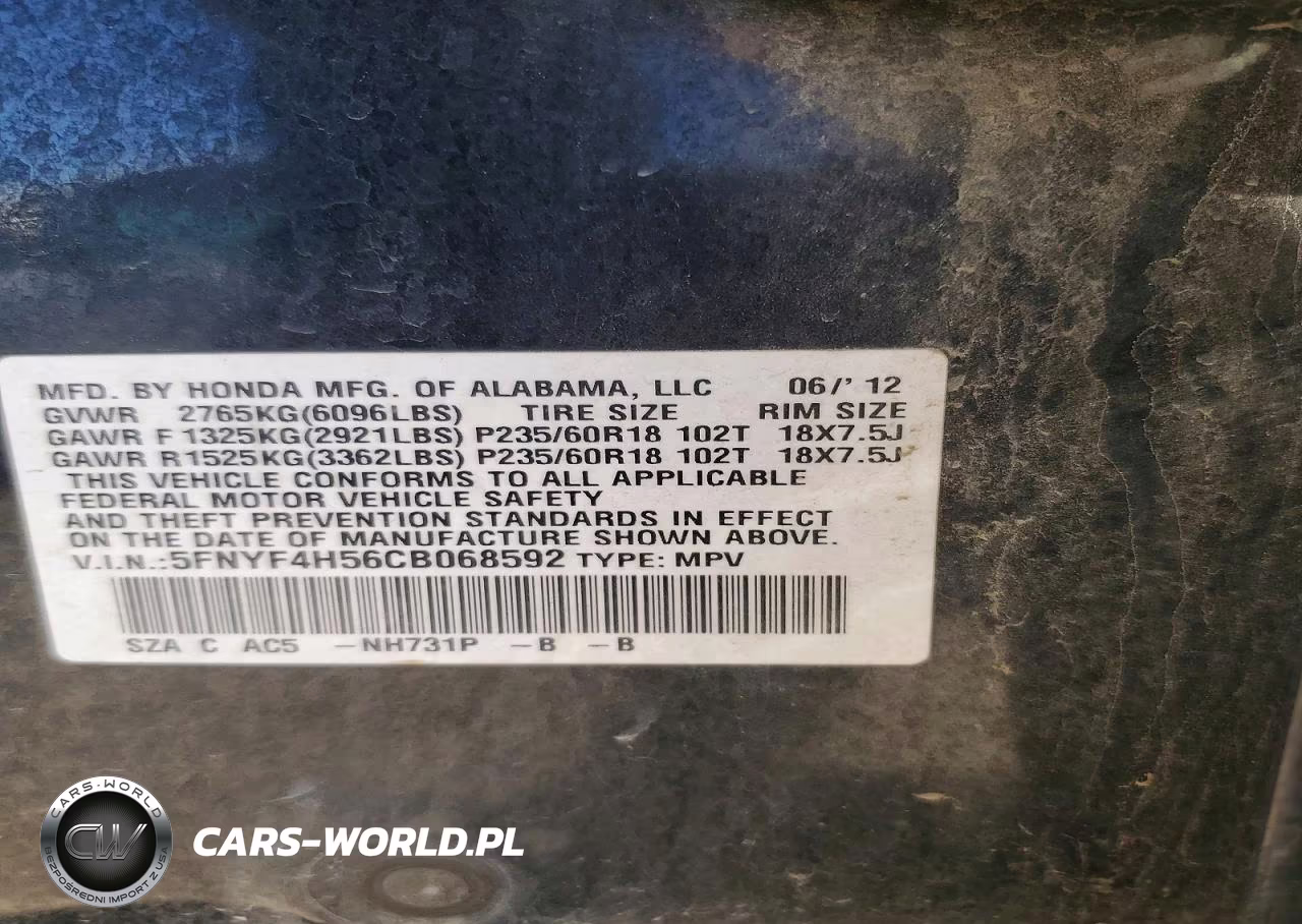 2012 Honda Pilot Exl VIN:5FNYF4H56CB068592 - 13