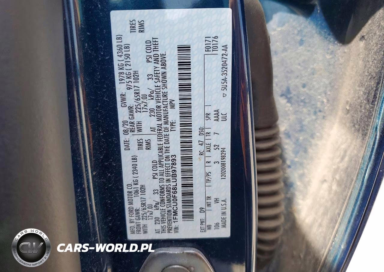 2020 Ford Escape S VIN:1FMCU0F68LUB97893 - 13