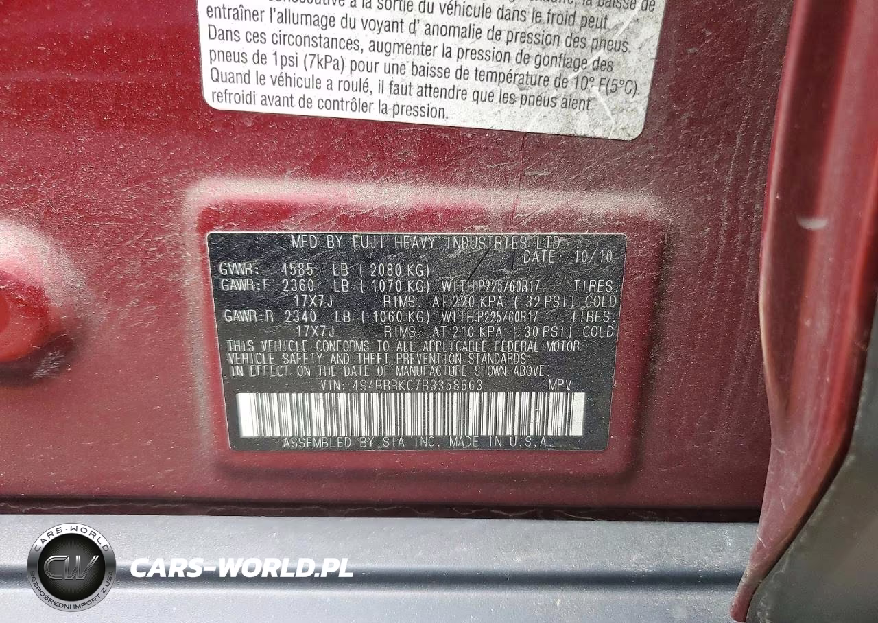 2011 Subaru Outback 2.5I Limited VIN:4S4BRBKC7B3358663 - 13