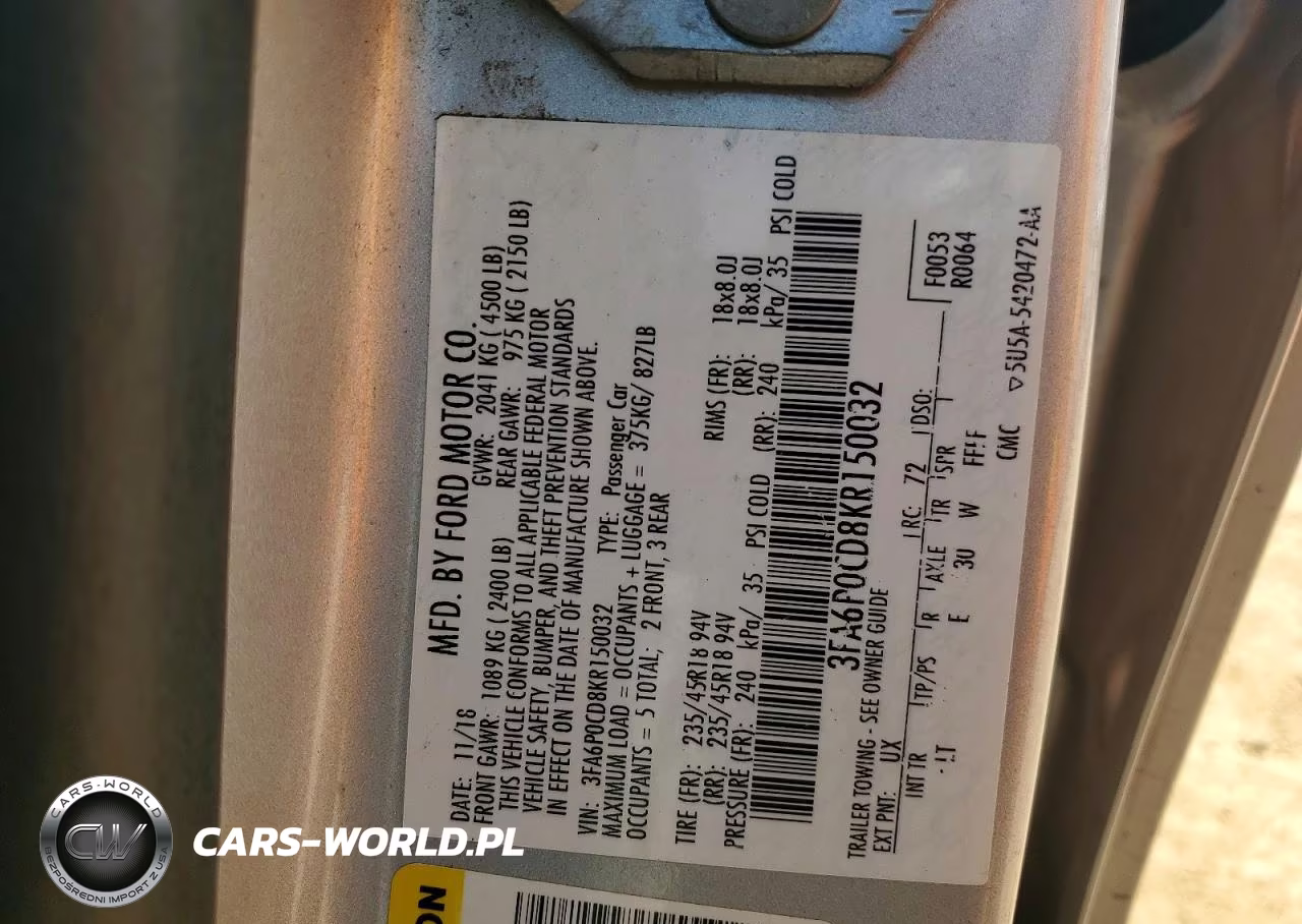 2019 Ford Fusion Sel VIN:3FA6P0CD8KR150032 - 12