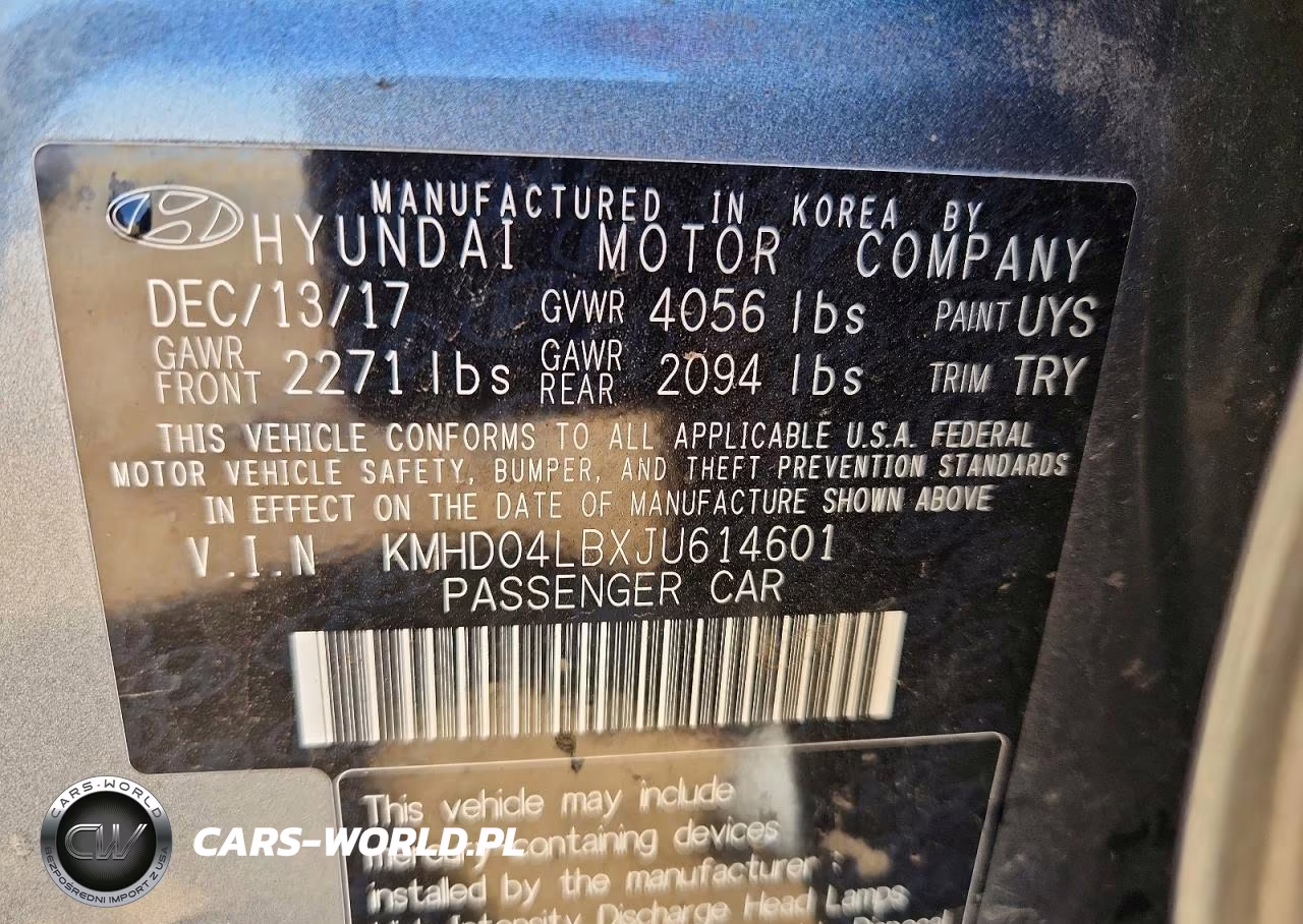 2018 Hyundai Elantra Sport VIN:KMHD04LBXJU614601 - 12