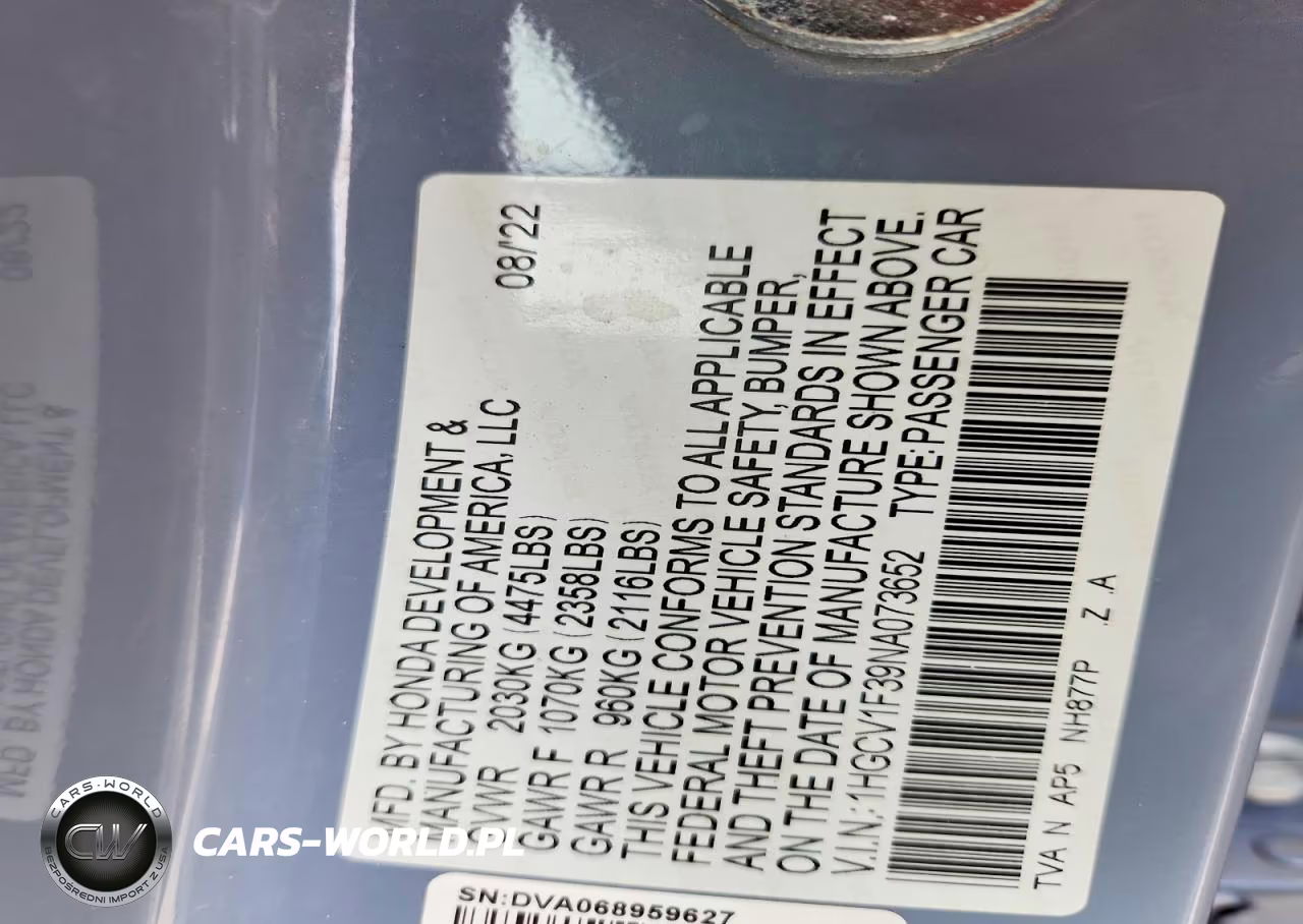 2022 Honda Accord Sport VIN:1HGCV1F39NA073652 - 12