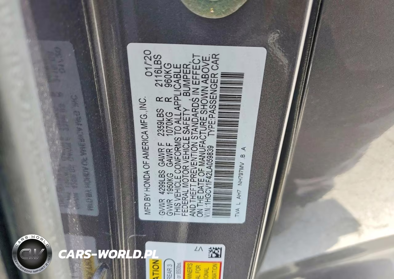 HONDA ACCORD EX VIN:1HGCV1F42LA059839 - 12