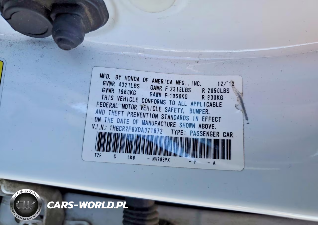 2013 Honda Accord Exl VIN:1HGCR2F8XDA071672 - 12