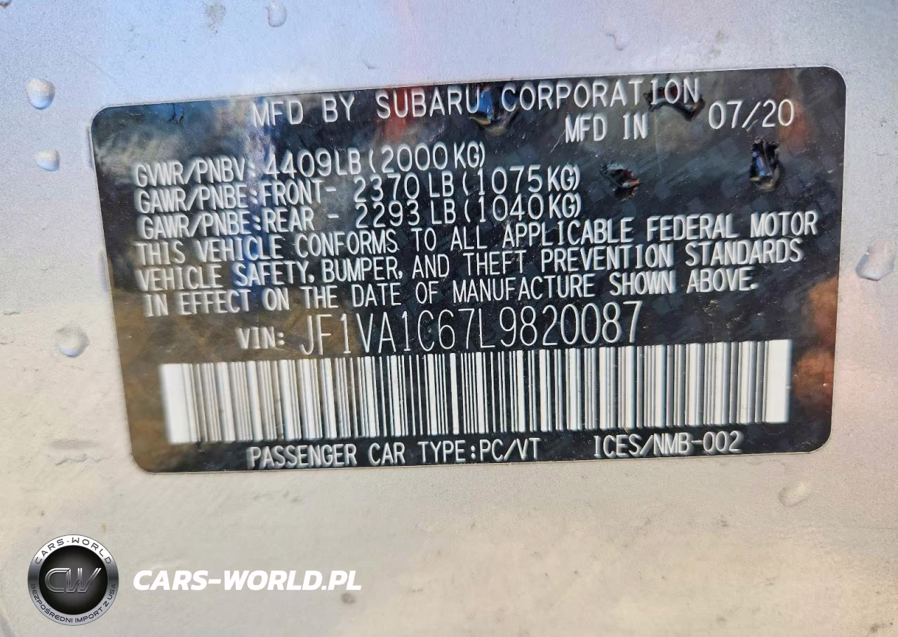 2020 Subaru Wrx Premium VIN:JF1VA1C67L9820087 - 12