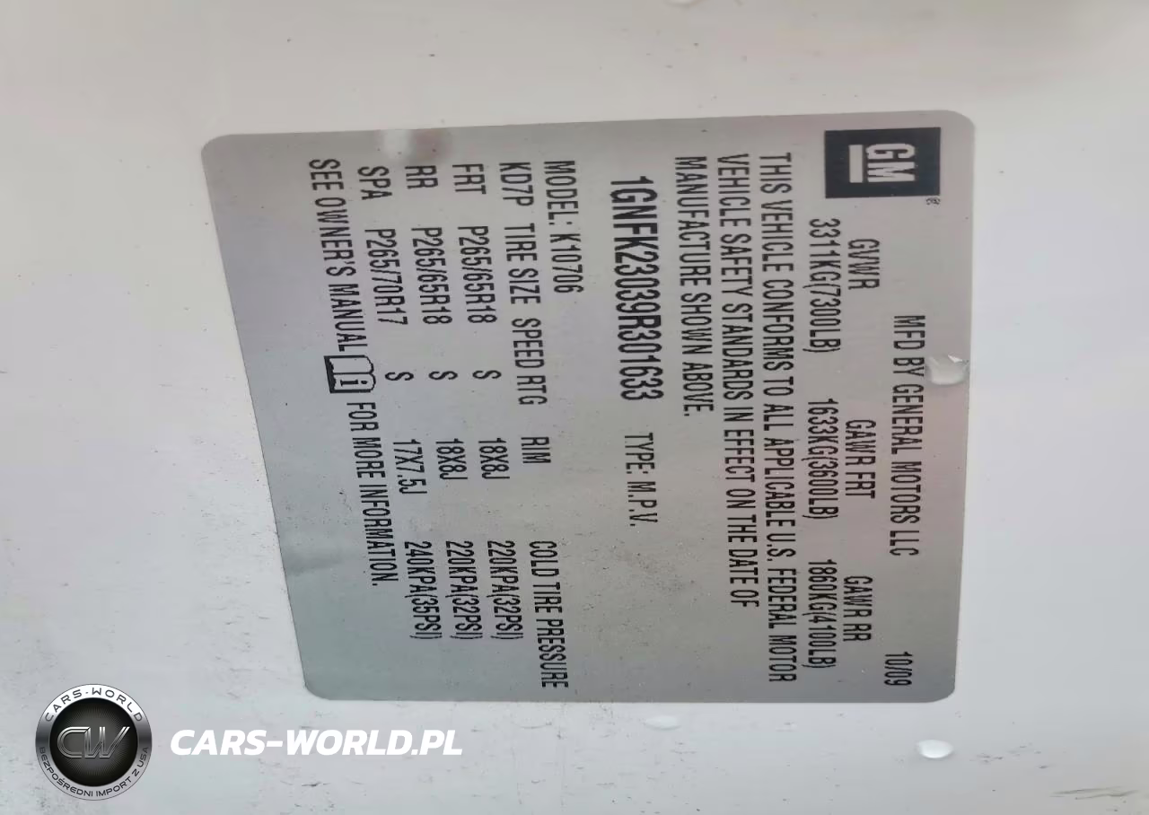 2010 Chev Tahoe VIN:1GNFK23039R301633 - 13
