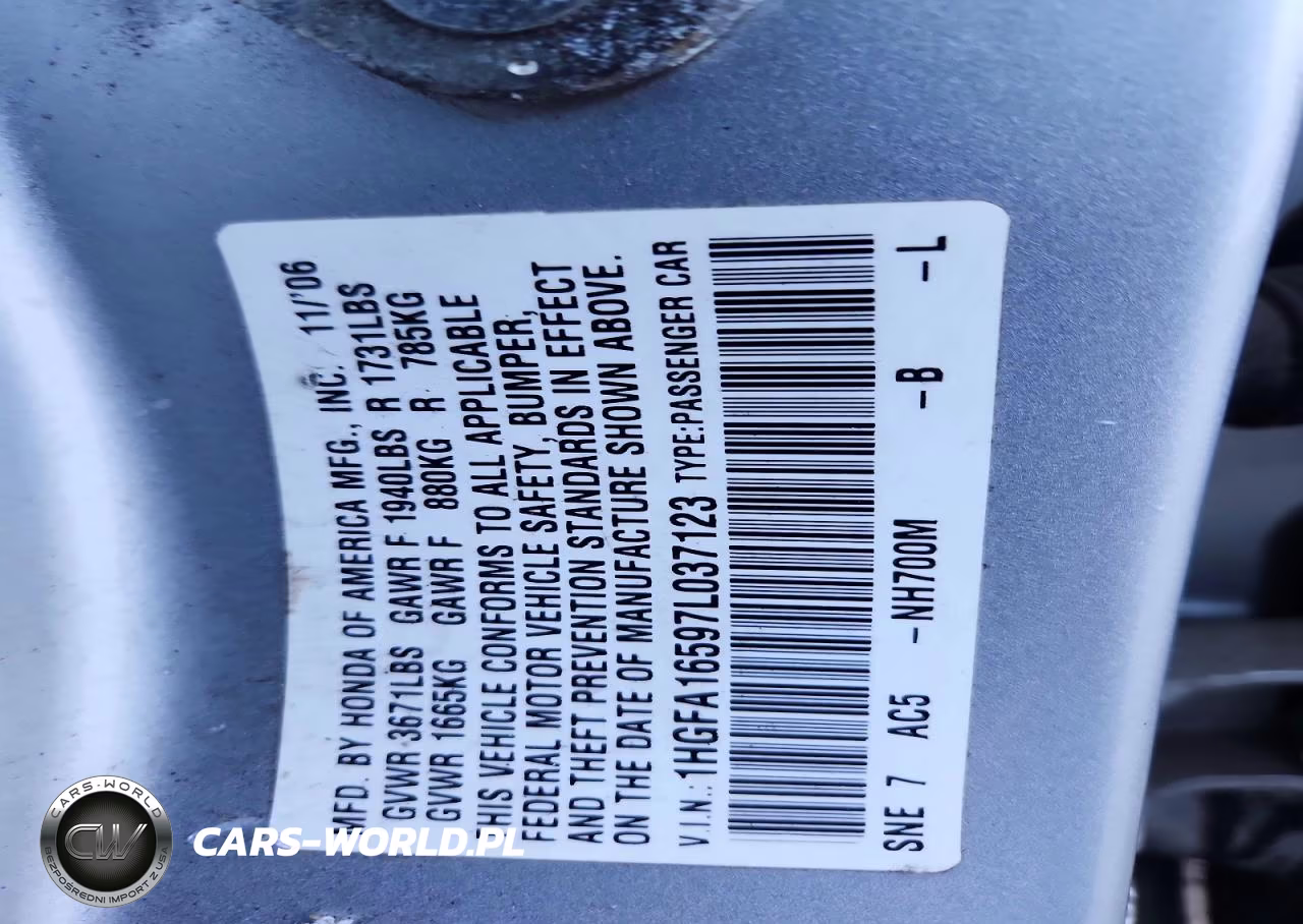 2007 Honda Civic Lx VIN:1HGFA16597L037123 - 12