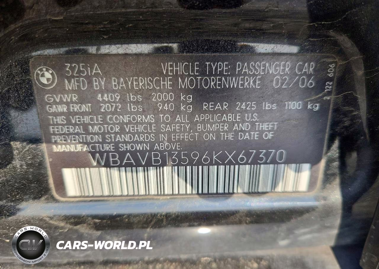 2006 BMW 325 I VIN:WBAVB13596KX67370 - 12