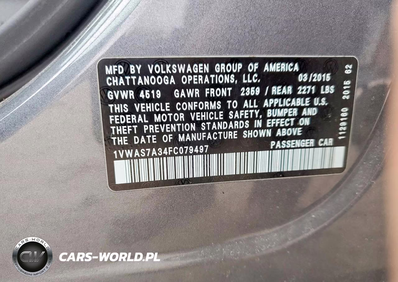 2015 Volkswagen Passat S VIN:1VWAS7A34FC079497 - 12