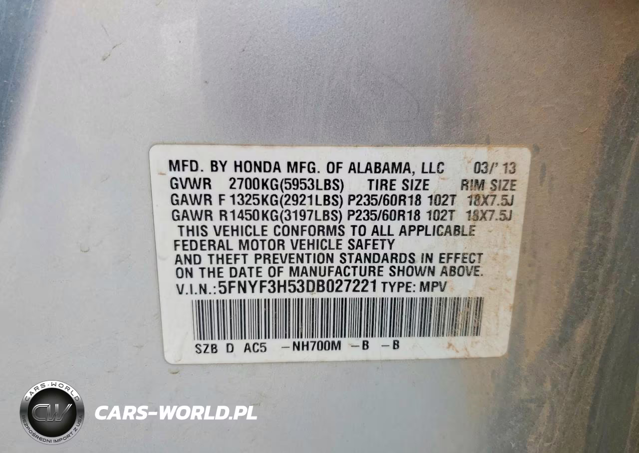 2013 Honda Pilot Exl VIN:5FNYF3H53DB027221 - 13