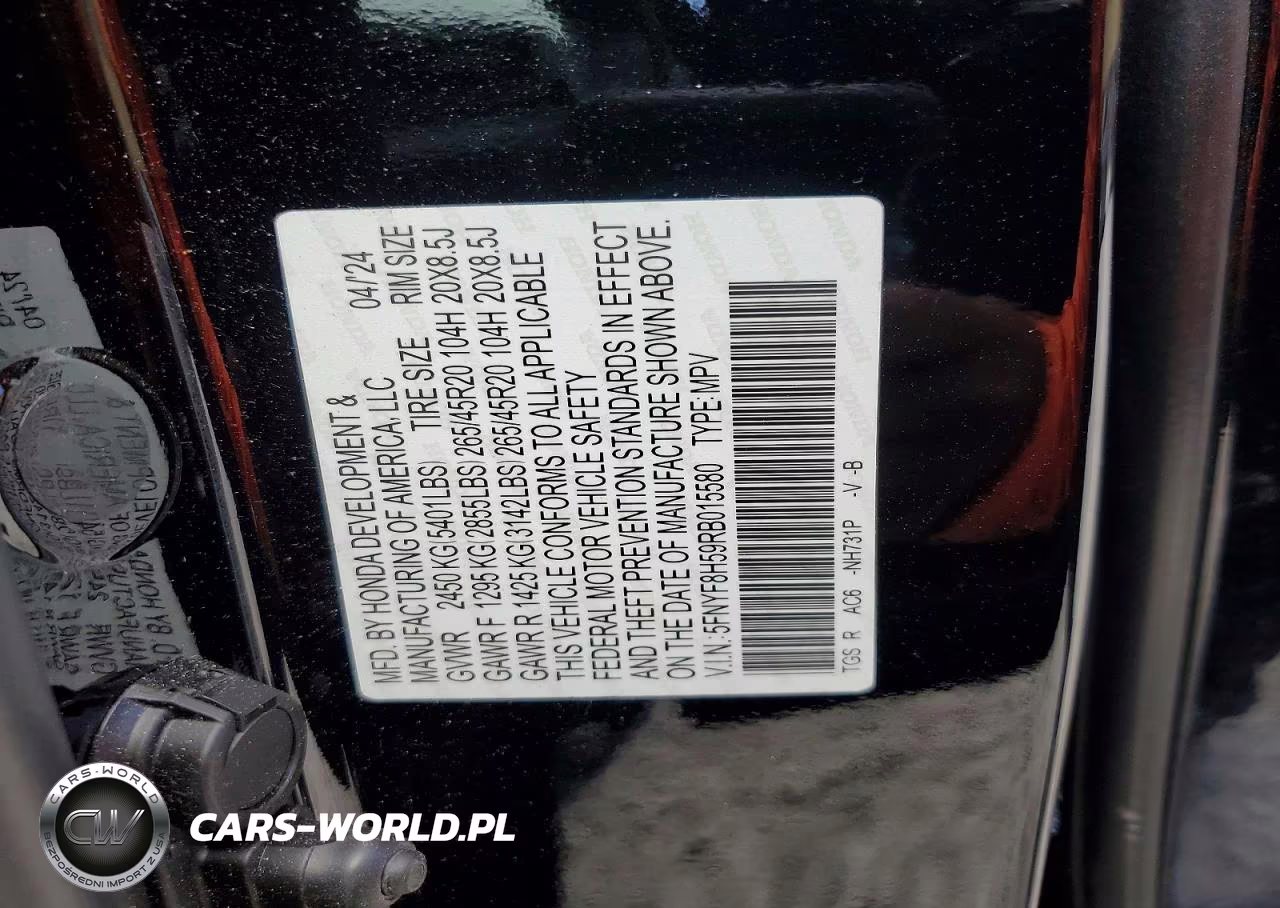 2024 Honda Passport Exl VIN:5FNYF8H59RB015580 - 14
