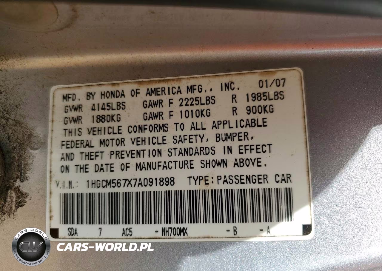 2007 Honda Accord Ex VIN:1HGCM567X7A091898 - 12