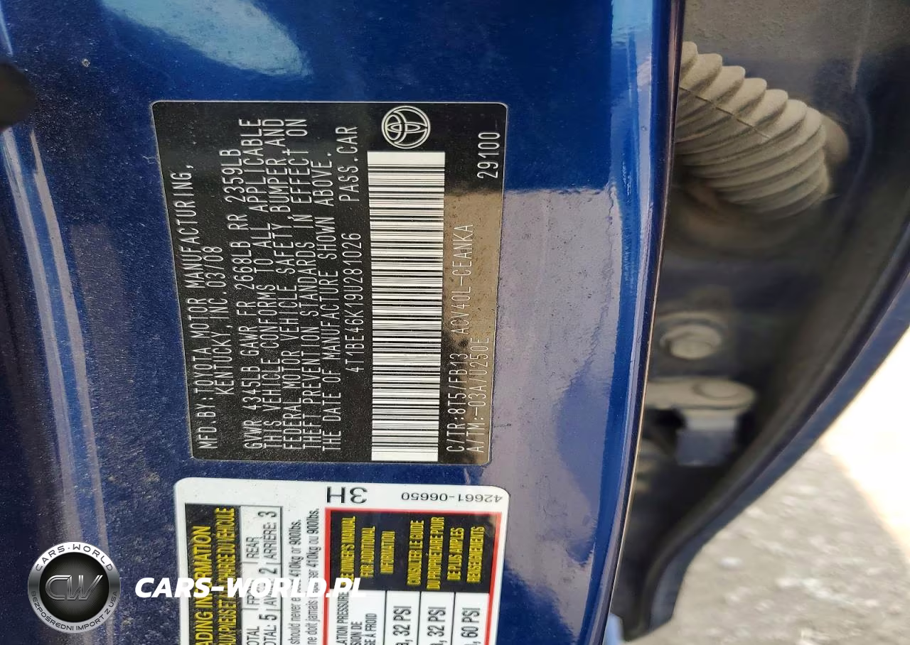 2009 Toyota Camry VIN:4T1BE46K19U281026 - 12