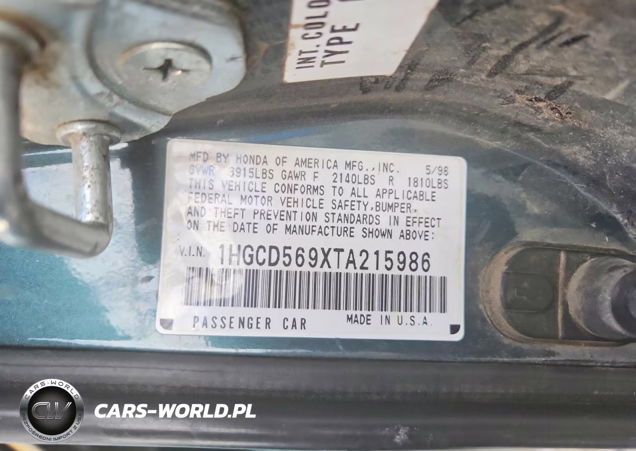 1996 Honda Accord Value VIN:1HGCD569XTA215986 - 12