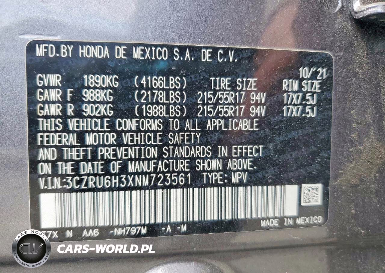 2022 Honda Hr-V Lx VIN:3CZRU6H3XNM723561 - 13