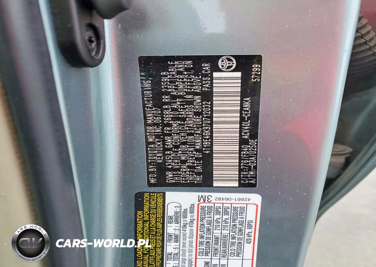2007 Toyota Camry Le VIN:4T1BE46K97U712032 - 12