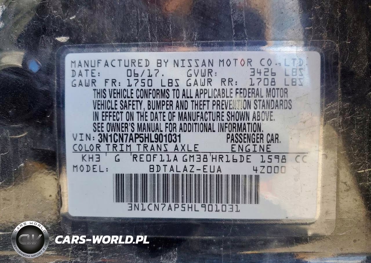 2017 Nissan Versa 1.6 S Plus VIN:3N1CN7AP5HL901031 - 12
