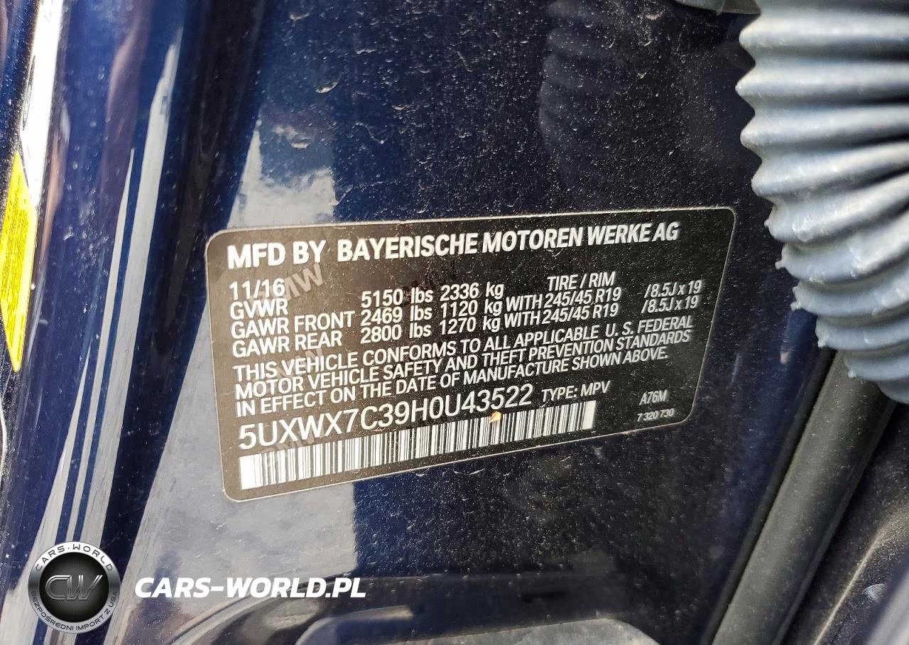2017 BMW X3 xDrive35I VIN:5UXWX7C39H0U43522 - 13