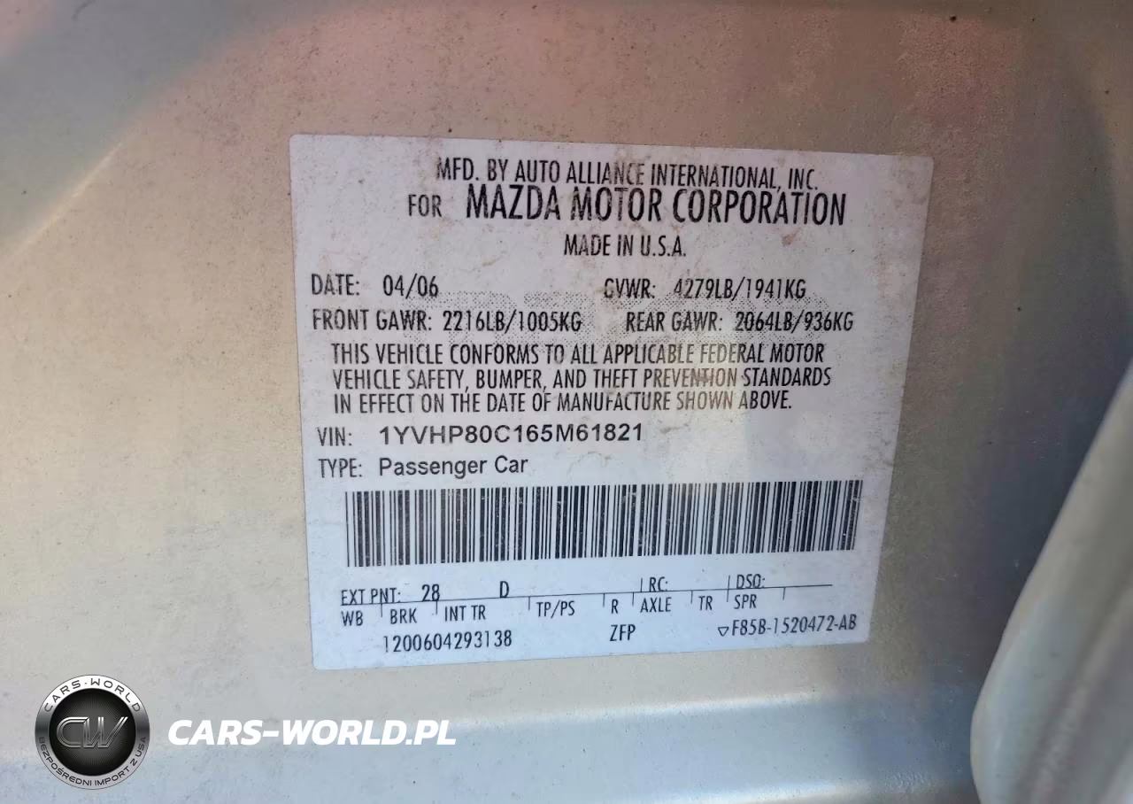 2006 Mazda 6 I VIN:1YVHP80C165M61821 - 12