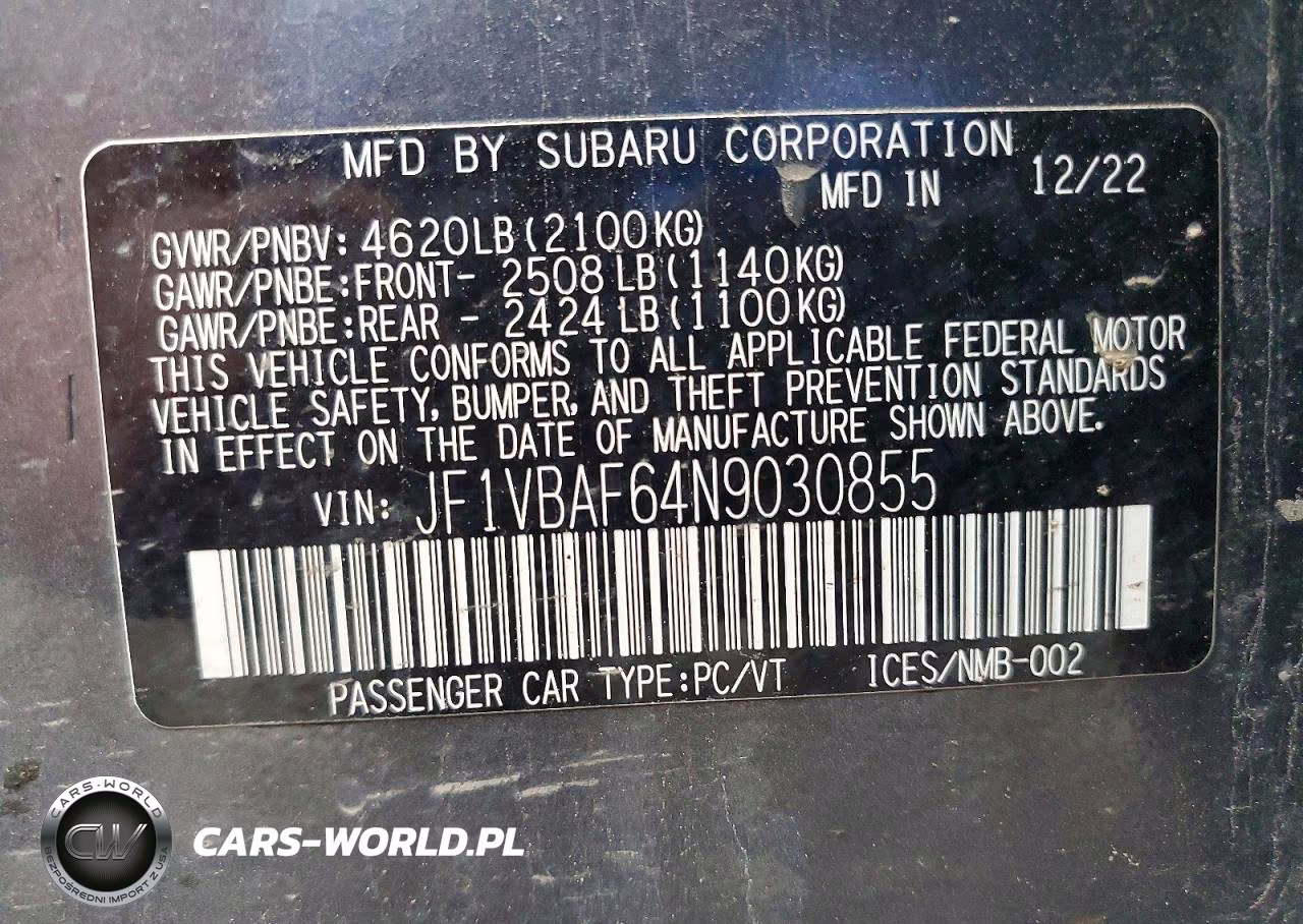 2022 Subaru Wrx Premium VIN:JF1VBAF64N9030855 - 13