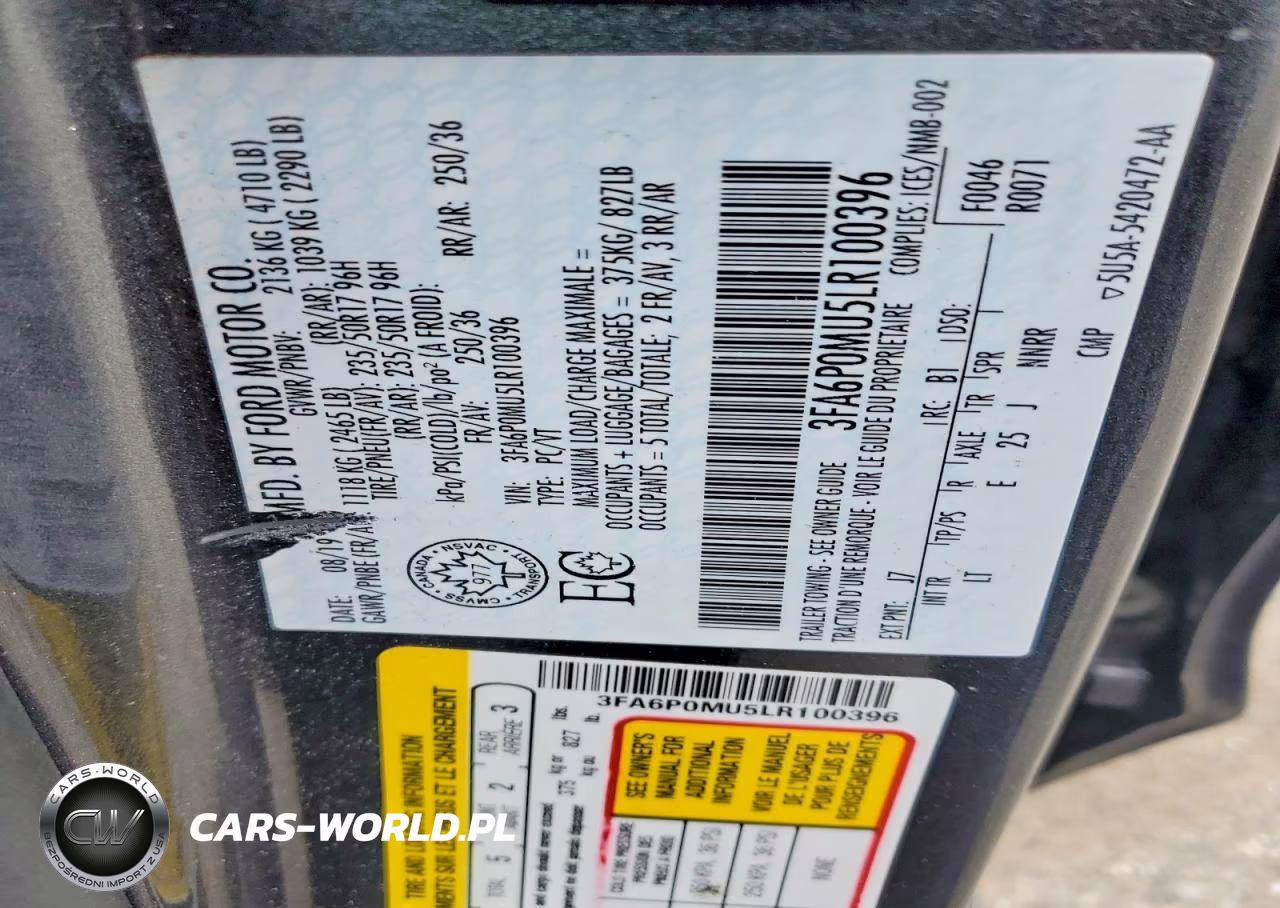 2020 Ford Fusion Sel VIN:3FA6P0MU5LR100396 - 12