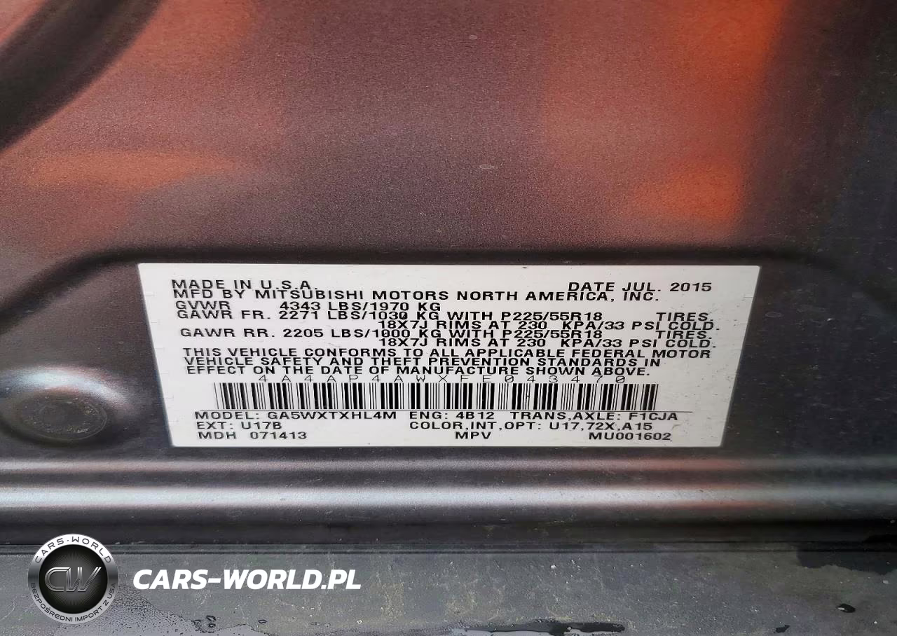 2015 Mitsubishi Outlander Sport Se VIN:4A4AP4AWXFE043470 - 14