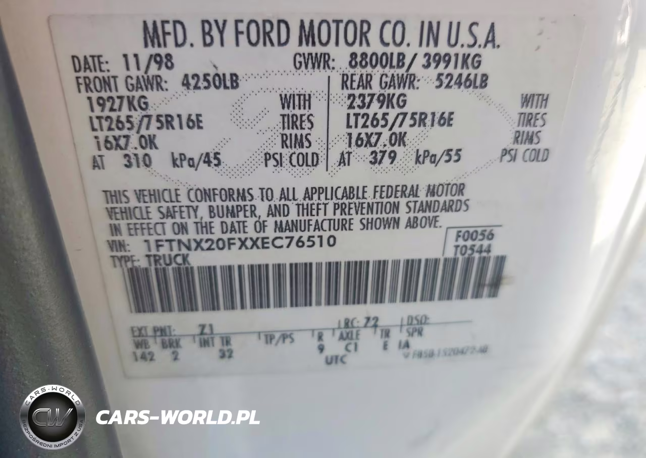 1999 Ford F250 Super Duty VIN:1FTNX20FXXEC76510 - 12