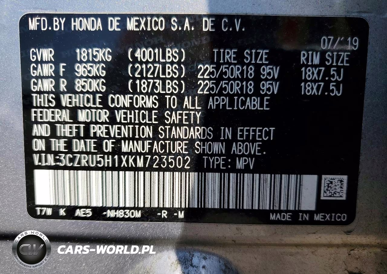 2019 Honda Hr-V Sport VIN:3CZRU5H1XKM723502 - 13