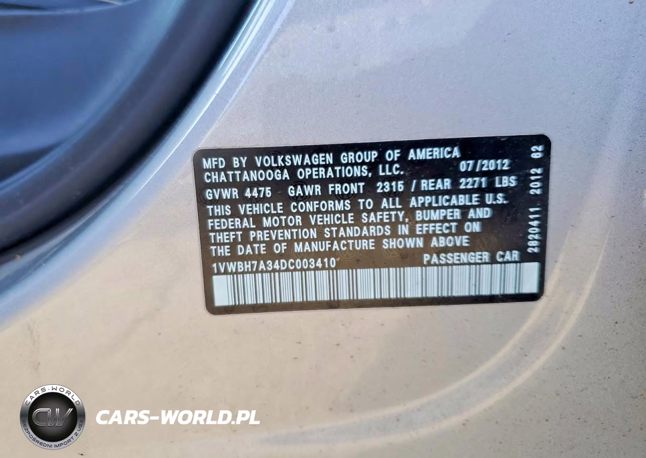 2013 Volkswagen Passat Se VIN:1VWBH7A34DC003410 - 13