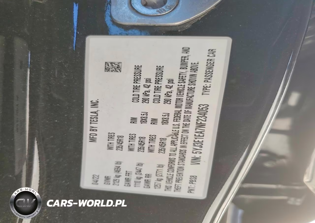 2022 Tesla Model 3 VIN:5YJ3E1EA7NF234053 - 13