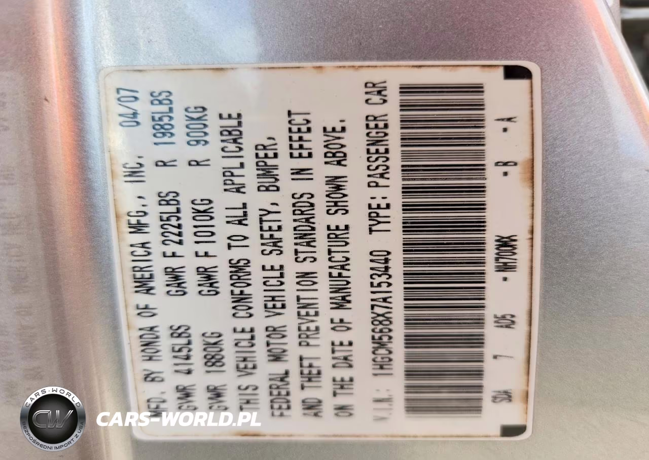 2007 Honda Accord Ex VIN:1HGCM568X7A153440 - 12