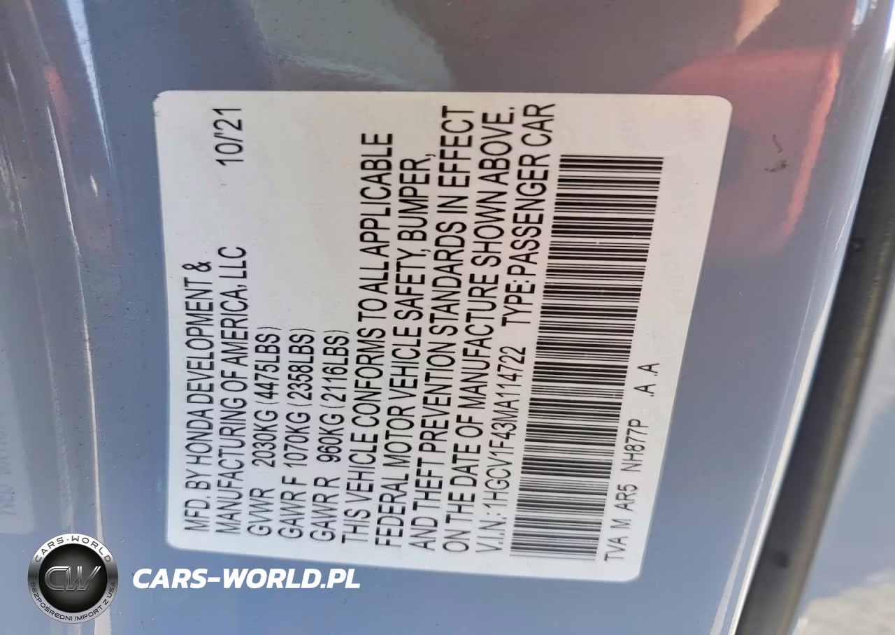 2021 Honda Accord Sport Se VIN:1HGCV1F43MA114722 - 12