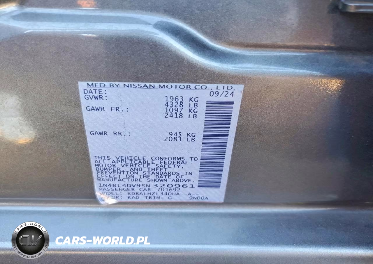 2025 Nissan Altima Sv VIN:1N4BL4DV9SN320961 - 12