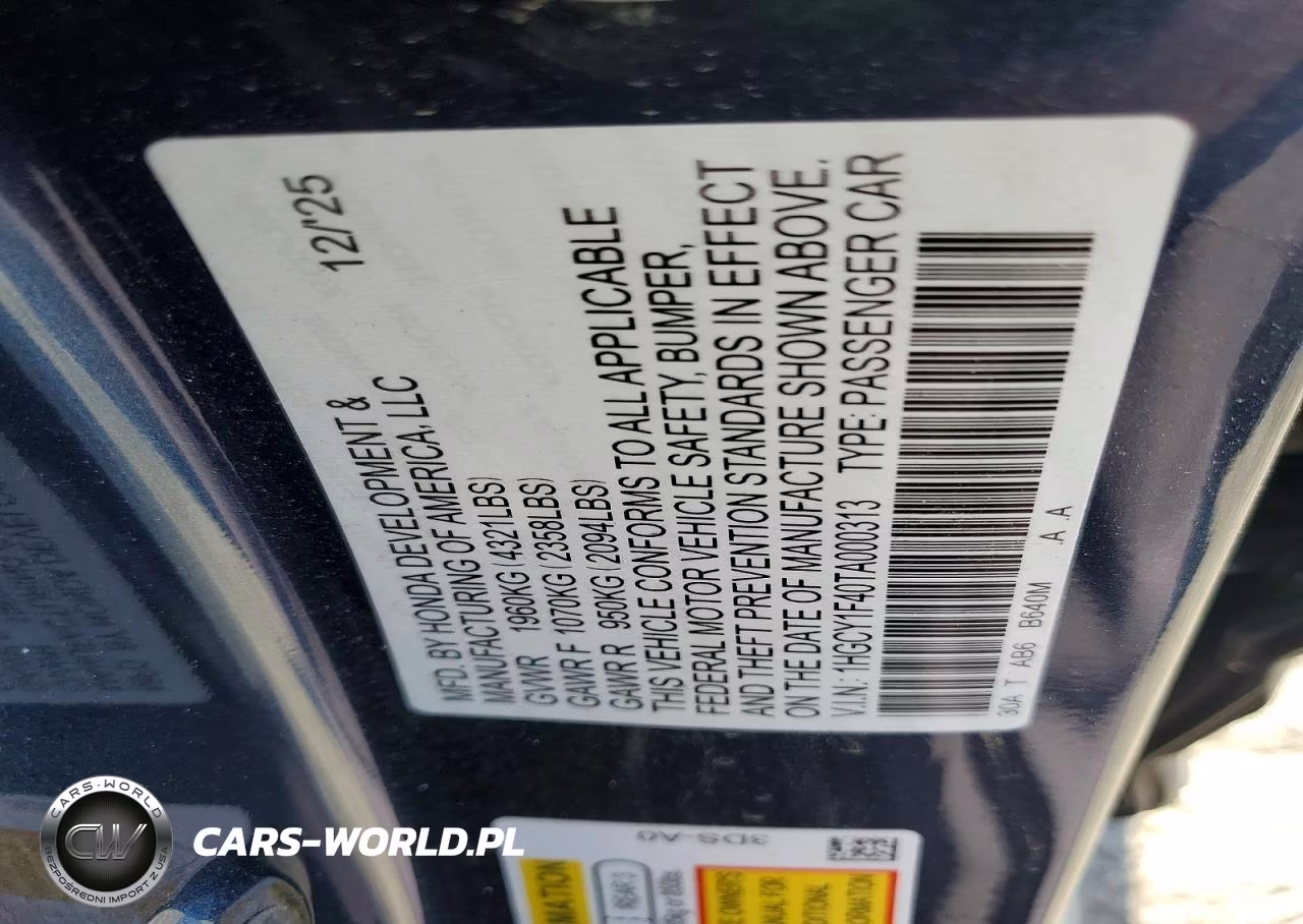 2026 Honda Accord Se VIN:1HGCY1F40TA000313 - 12