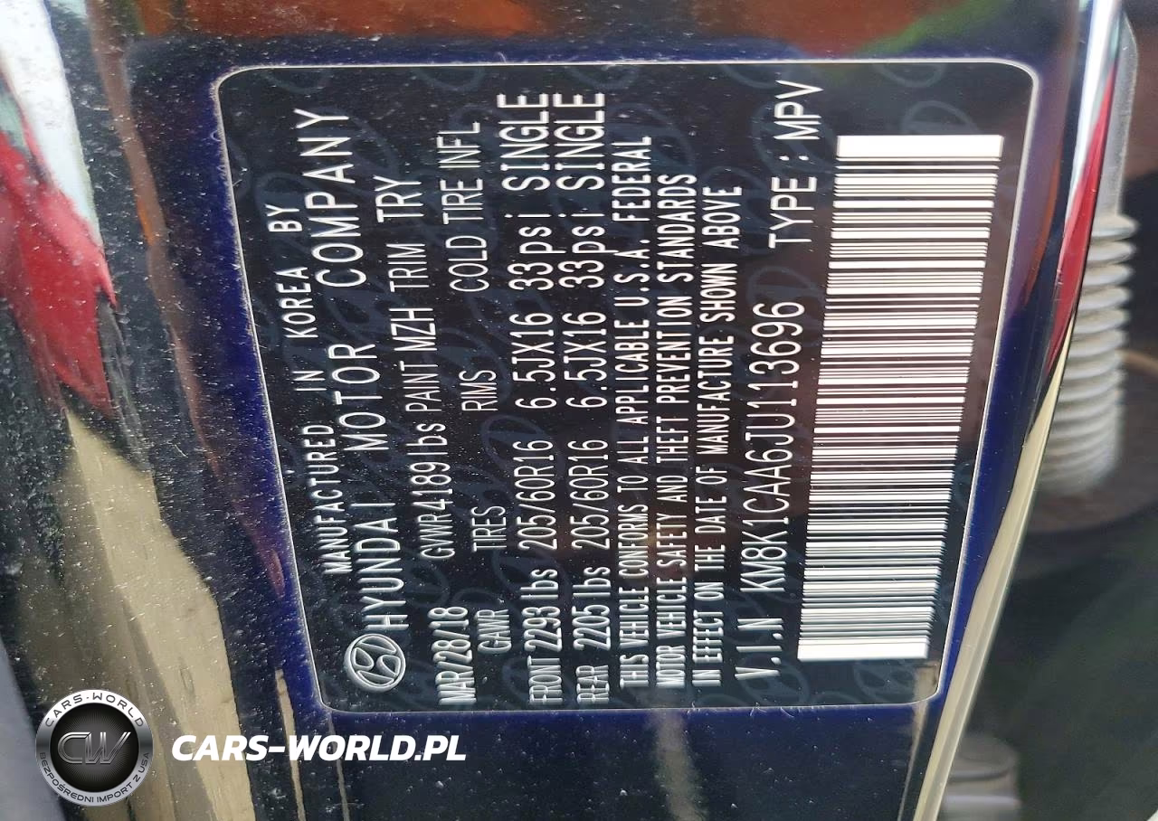 2018 Hyundai Kona Se VIN:KM8K1CAA6JU113696 - 12