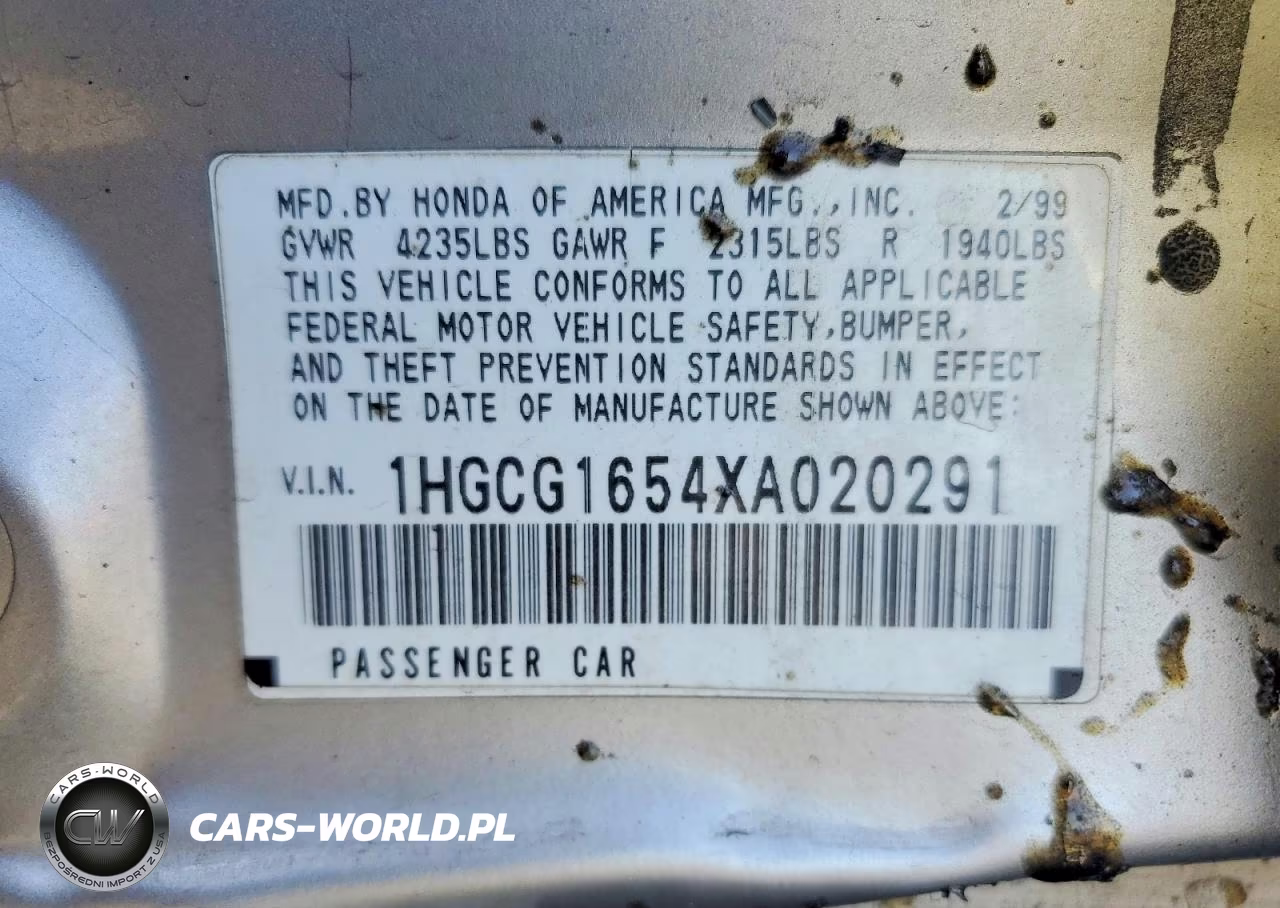 1999 Honda Accord Ex VIN:1HGCG1654XA020291 - 13