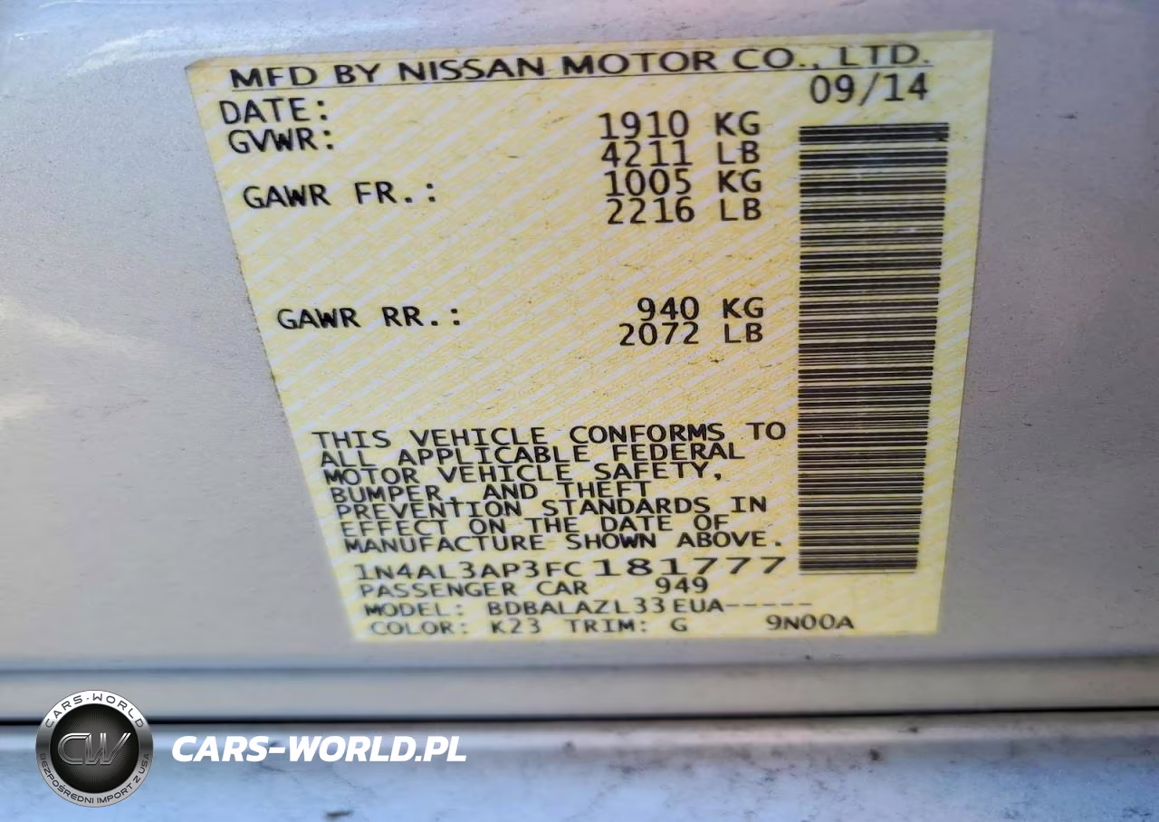 2015 Nissan Altima 2.5 VIN:1N4AL3AP3FC181777 - 12