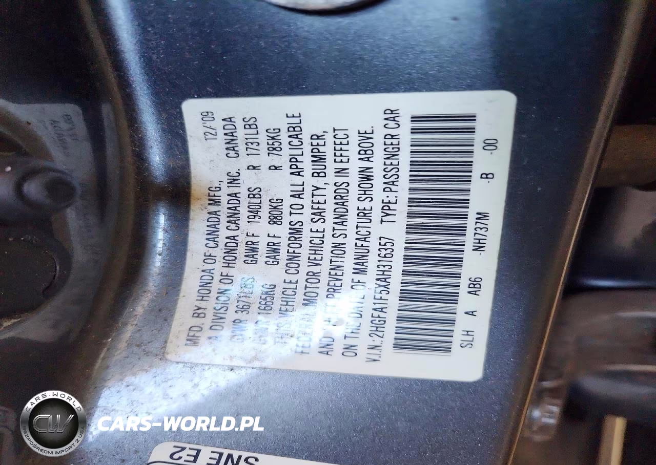 2010 Honda Civic Lx VIN:2HGFA1F5XAH316357 - 12