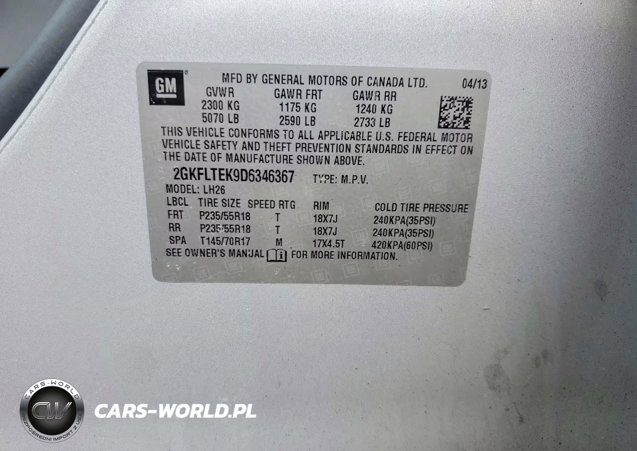 2013 GMC Terrain Sle VIN:2GKFLTEK9D6346367 - 13