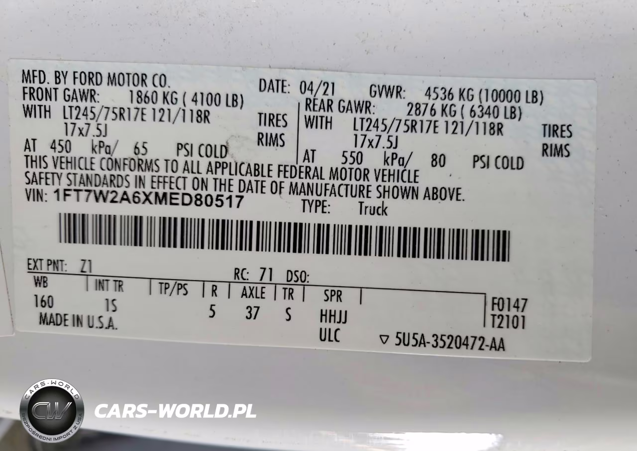 2021 Ford F250 Super Duty VIN:1FT7W2A6XMED80517 - 12