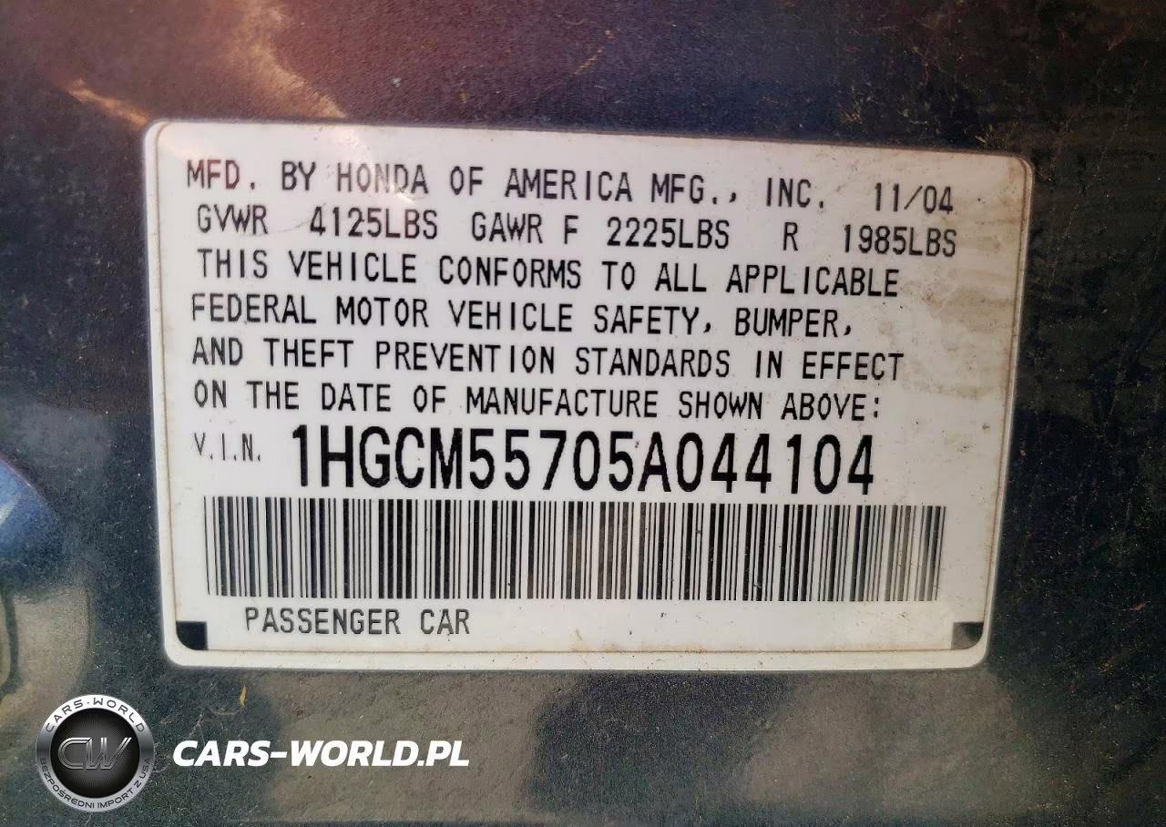 2005 Honda Accord Ex VIN:1HGCM55705A044104 - 12