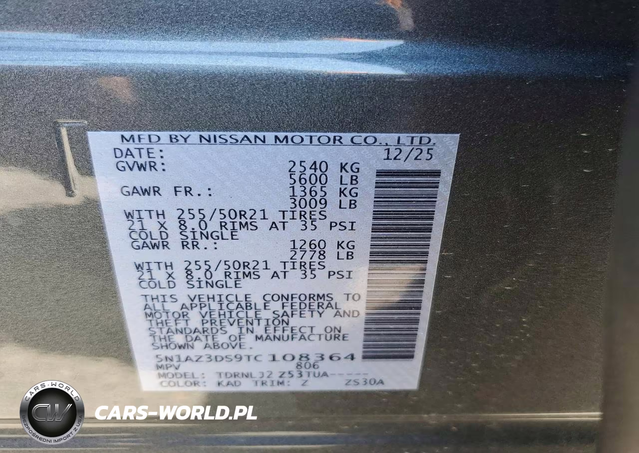 2026 Nissan Murano Platinum VIN:5N1AZ3DS9TC108364 - 14