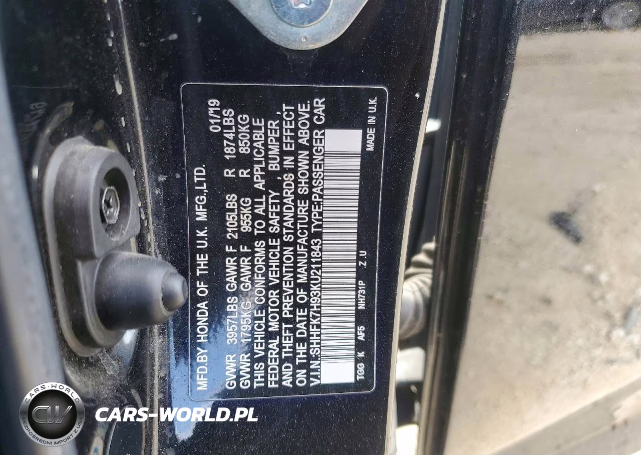 2019 Honda Civic Sport Touring VIN:SHHFK7H93KU211843 - 12