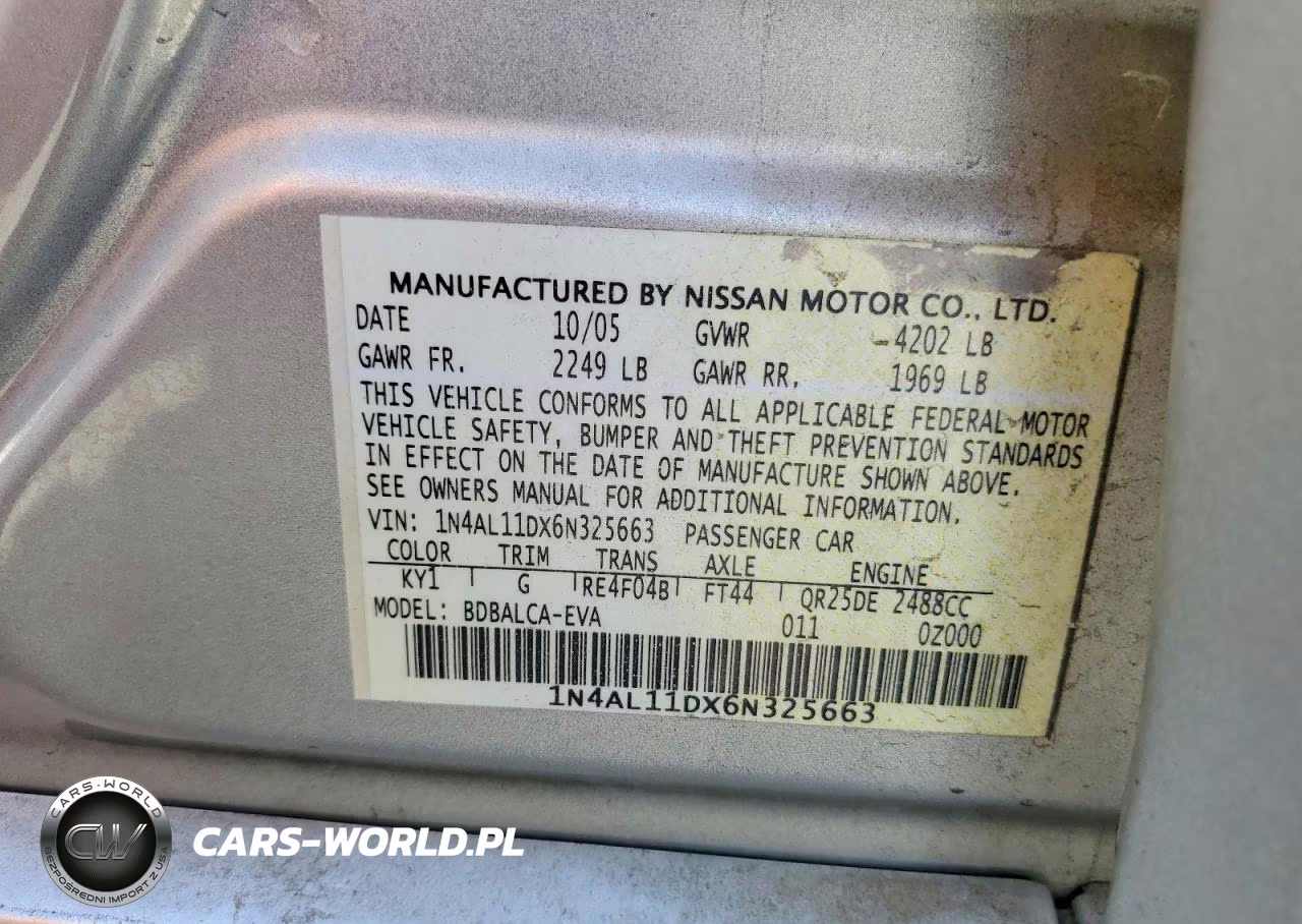 2006 Nissan Altima 2.5 VIN:1N4AL11DX6N325663 - 12